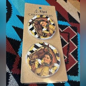 Tipi Car Coasters with Cowgirl and Horse Design